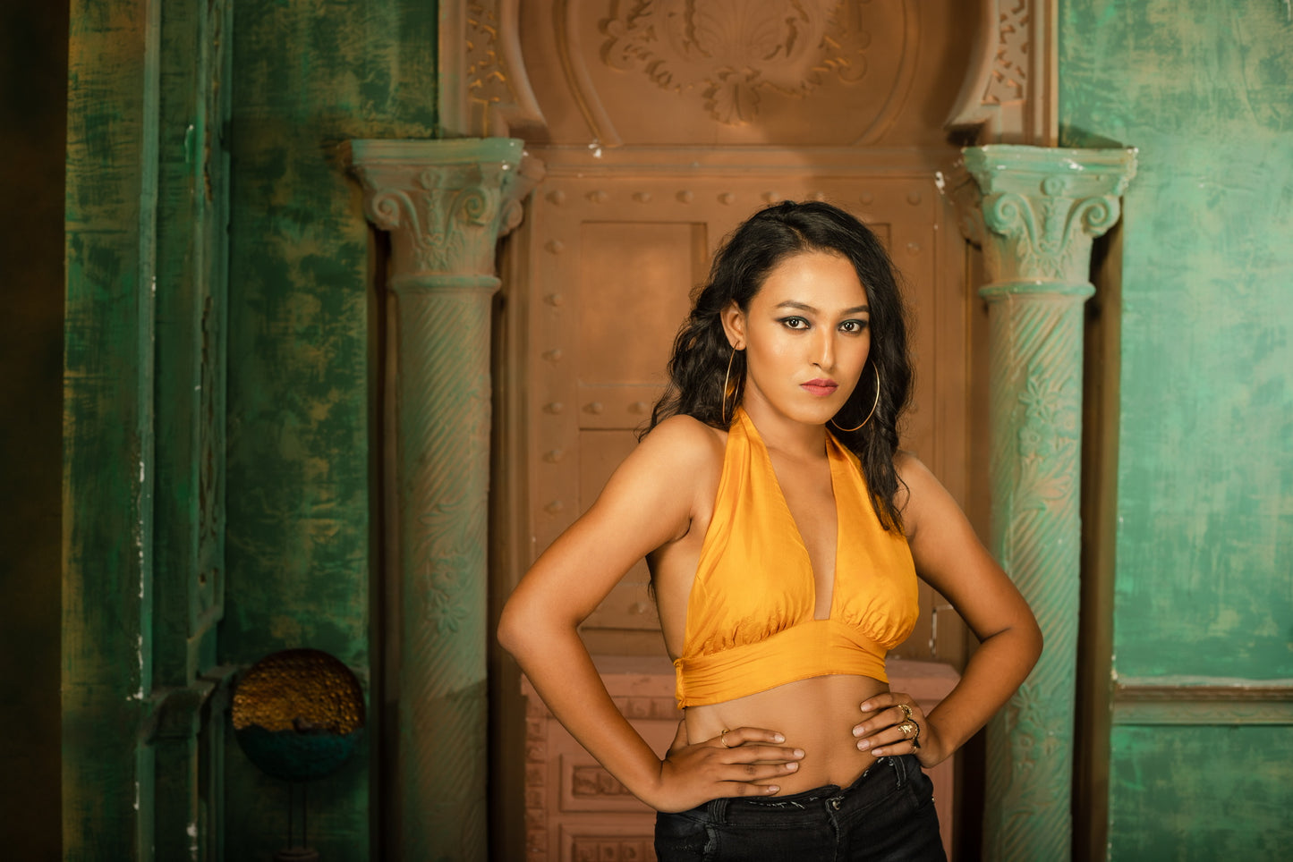 Orange Muga Silk Bralette-Style Backless Top